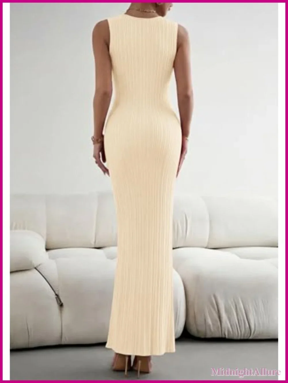 Ribbed Knit Maxi Dress Sleeveless Bodycon Crewneck Summer Casual